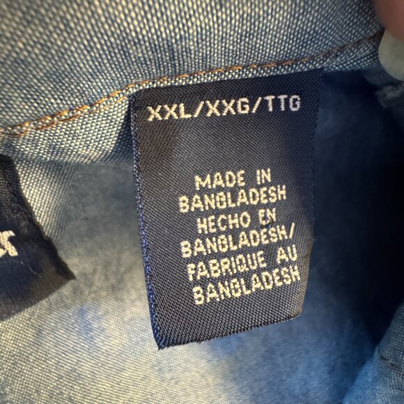 VTG Wrangler Denim Pearl Snap Shirt Mens XXL Blue Flap Pockets Western Cowboy - Picture 10 of 12